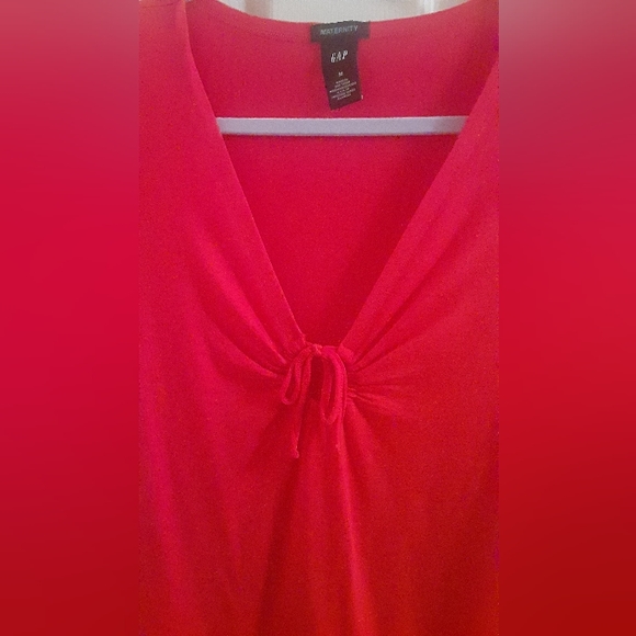 GAP Maternity Cap Sleeve V-Neck Top Front Keyhole Tie Accent Medium Rust Orange - Picture 6 of 7